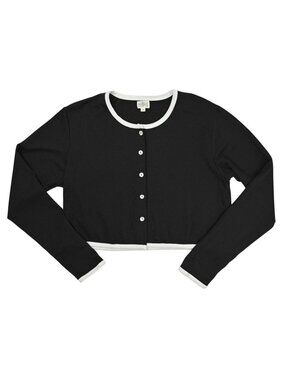 Marjon SoftKnit Mother of Pearl Button Cardigan in Jet Contrast